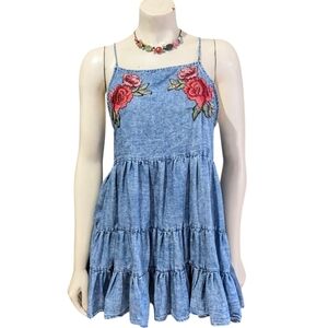 Forever 21 Baby Denim Doll Dress with Embroidery Size Medium